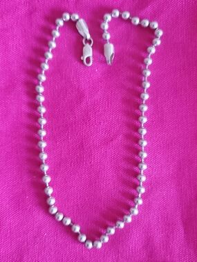 ITALY 925 STERLING Silver Ball Chain Necklace - Classic Beaded Link WOMENS